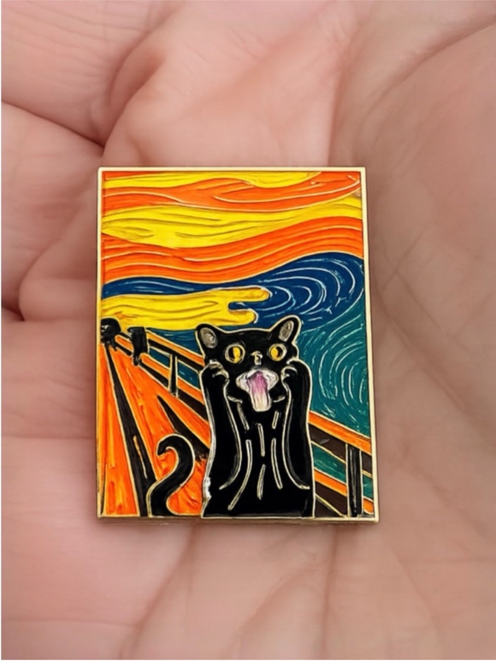 Black Cat Art Enamel Pin Set 3pc Van Gogh Munch Sunflowers NWT Gift Cute - Picture 3 of 11